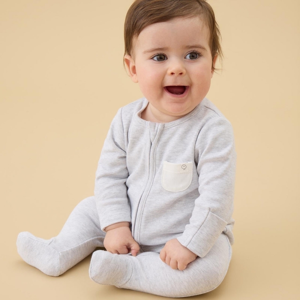 Mori Cozy Gray Bamboo Baby Pajamas 0-3m